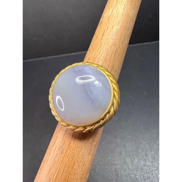 Glow By Sheila Fajl Signed Blue Agate Ring brushed 18kt Plated size 7 - Picture 13 of 14